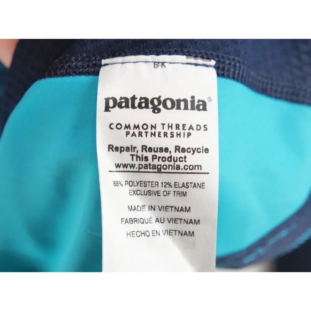 Patagonia Capilene Performance 1/4 Zip Mens L Navy Blue Teal Geometric Striped